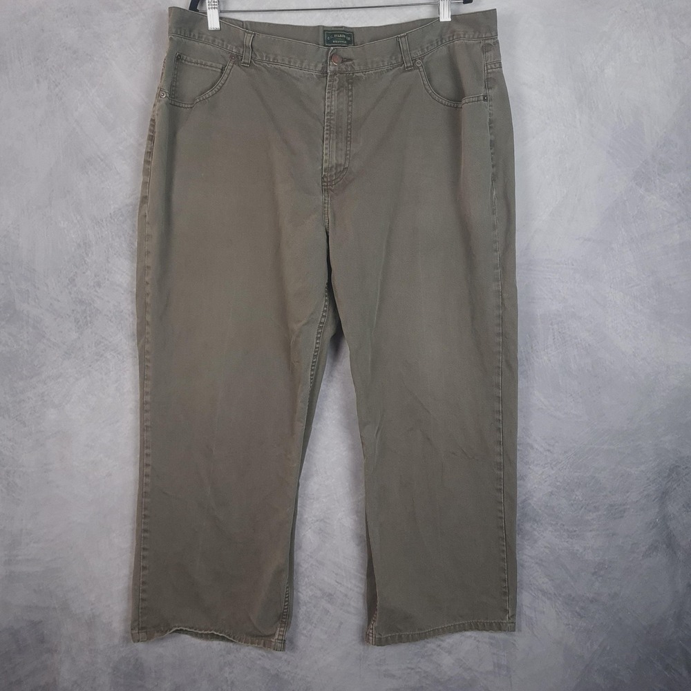 Filson Jeans Mens 40x25 Green Cotton Denim Straight Leg Utility Workwear Pants